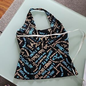 Trina Turk Silk Halter Top Size Small With I Love You Theme